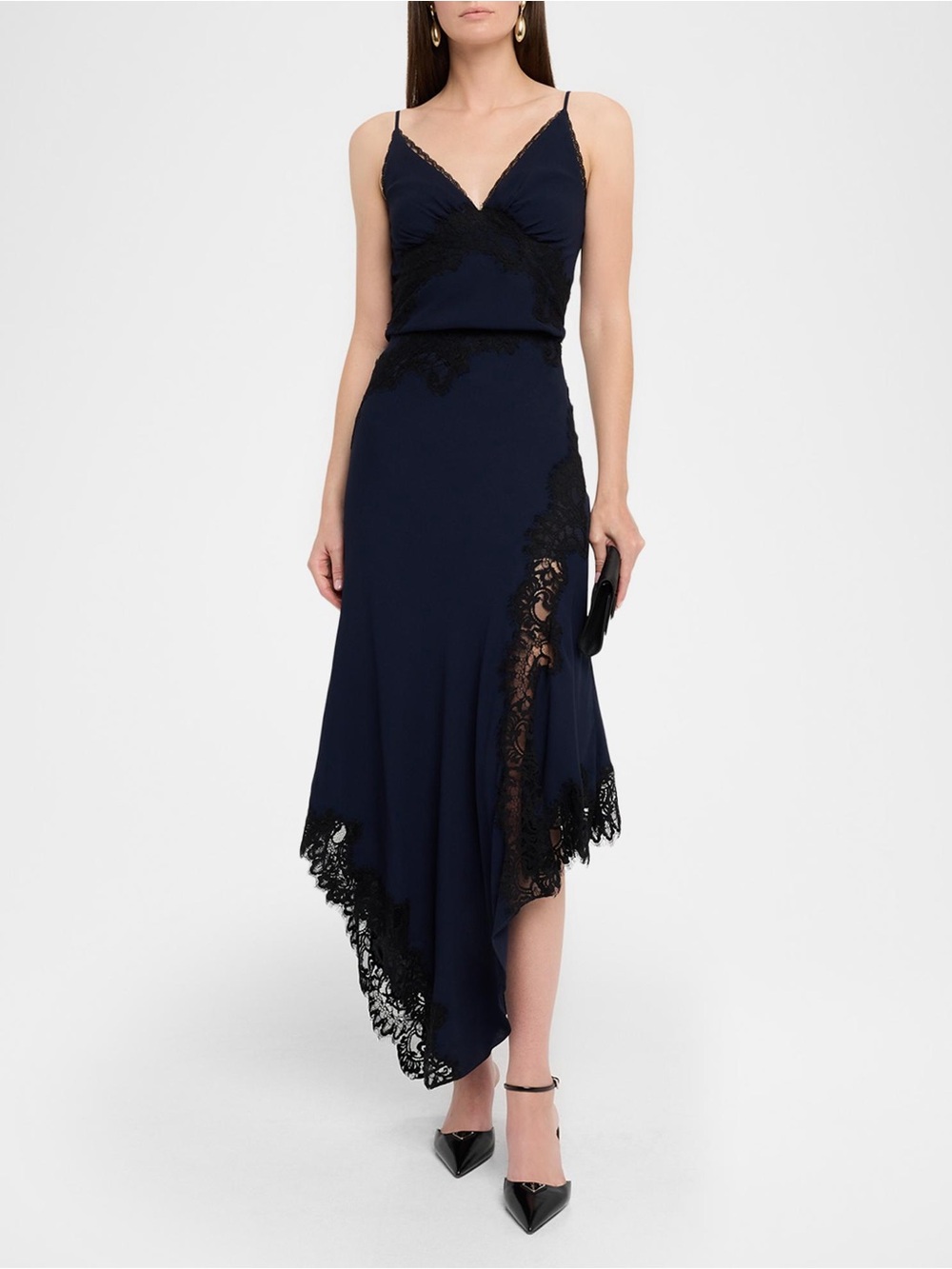 NWT $568 Veronica Beard Hartley Lace Trim Slip Skirt In Navy